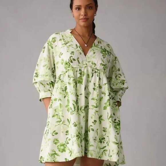 Anthropologie Dresses & Skirts - Anthropologie Maeve V-Neck Floral Puff Sleeve Mini Tunic Dress NWOT